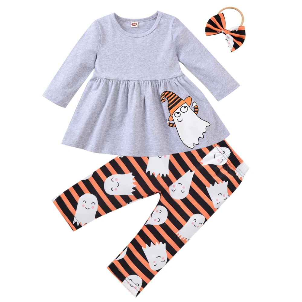 Children Halloween Tracksuit, Girls Cartoon Ghost Pullover + Pants