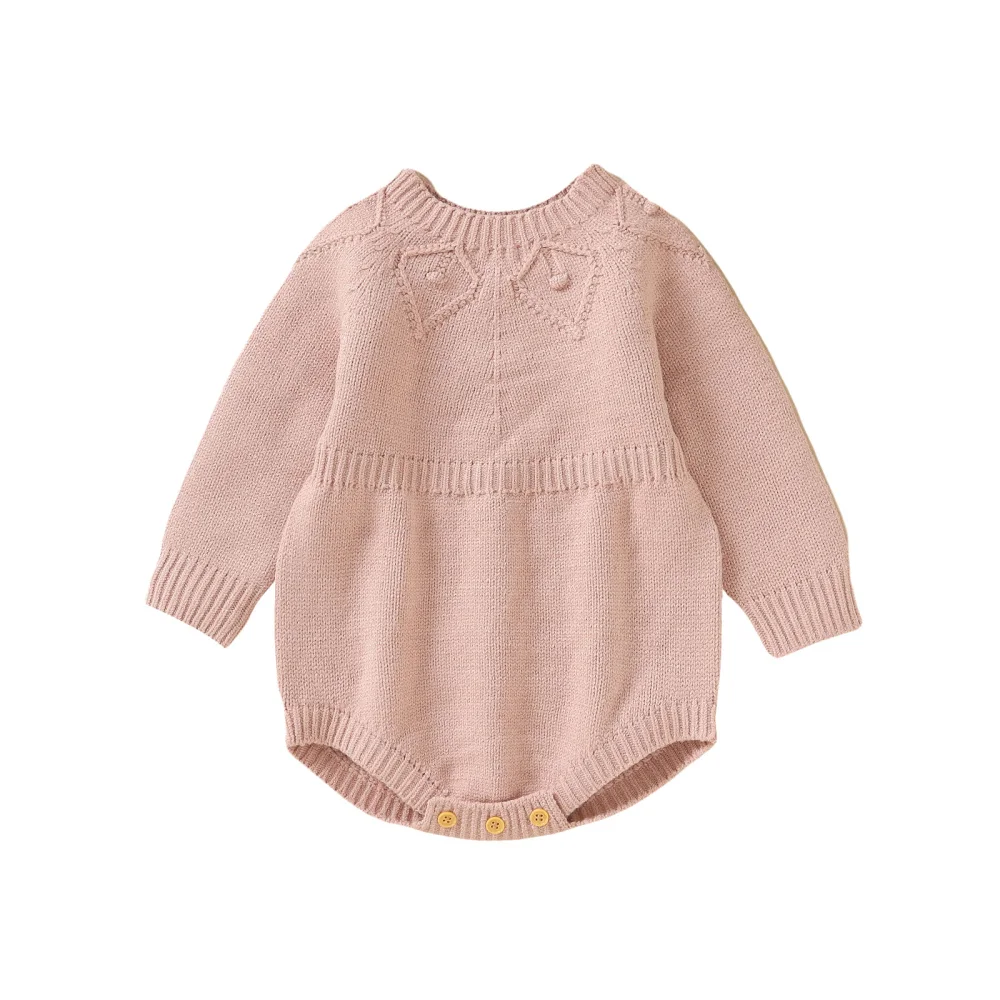 Baby Fall Knitting Jumpsuit Solid Color Jacquard Long Sleeve Romper