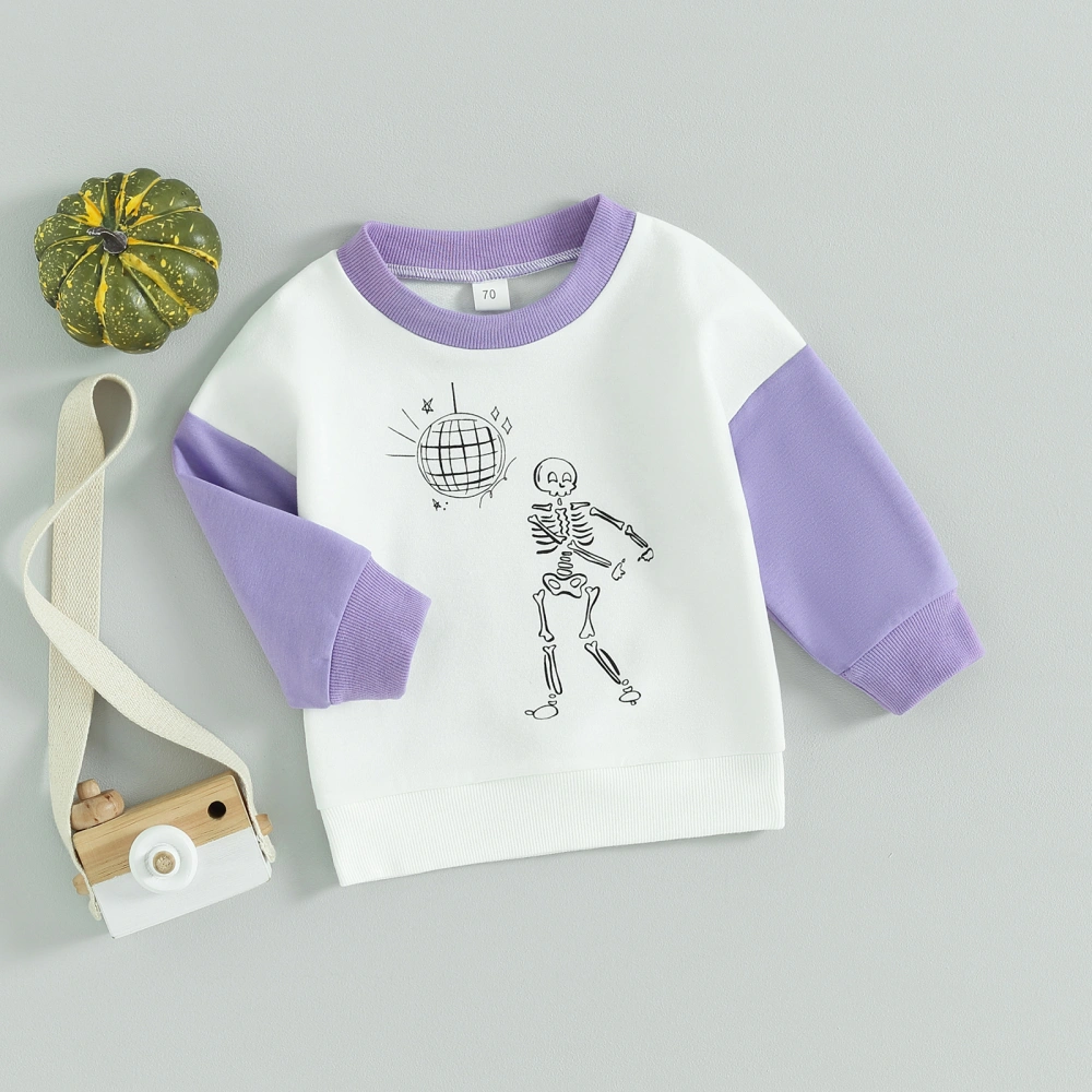 Toddler Halloween Skeleton Print Crew Neck Long Sleeve Pullovers Tops