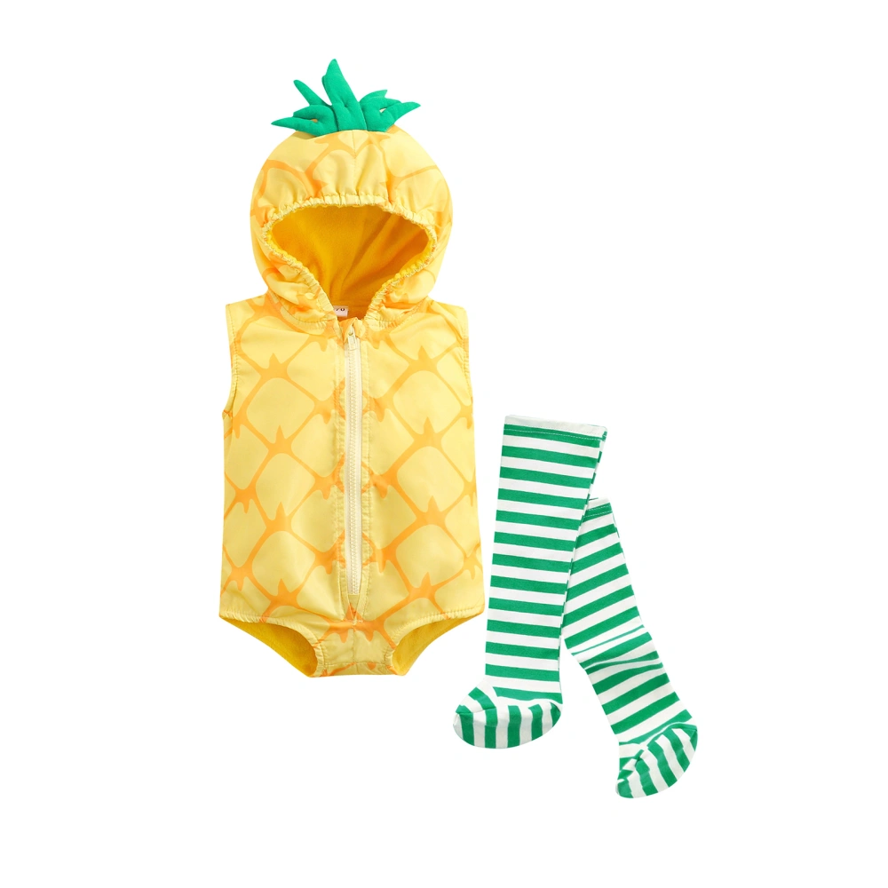 Baby Clothes Set, Pineapple Shaped Hooded Romper+Striped Stockings