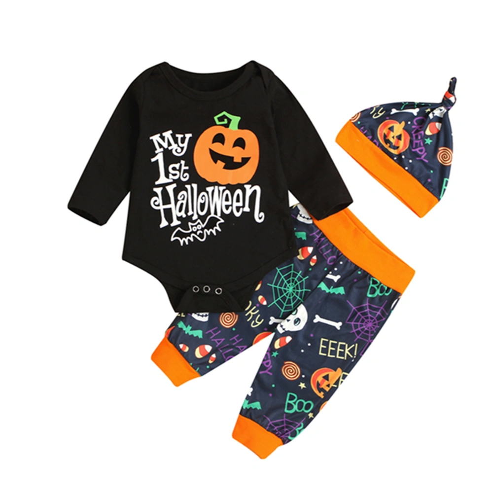 Baby Halloween Printed Clothes Set, Romper+Trousers+Pointed Hat