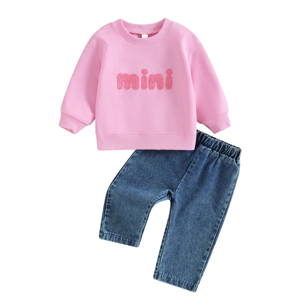 Baby Girl 2Pcs Fall Outfits Letter Embroidery Sweatshirt + Denim Pants