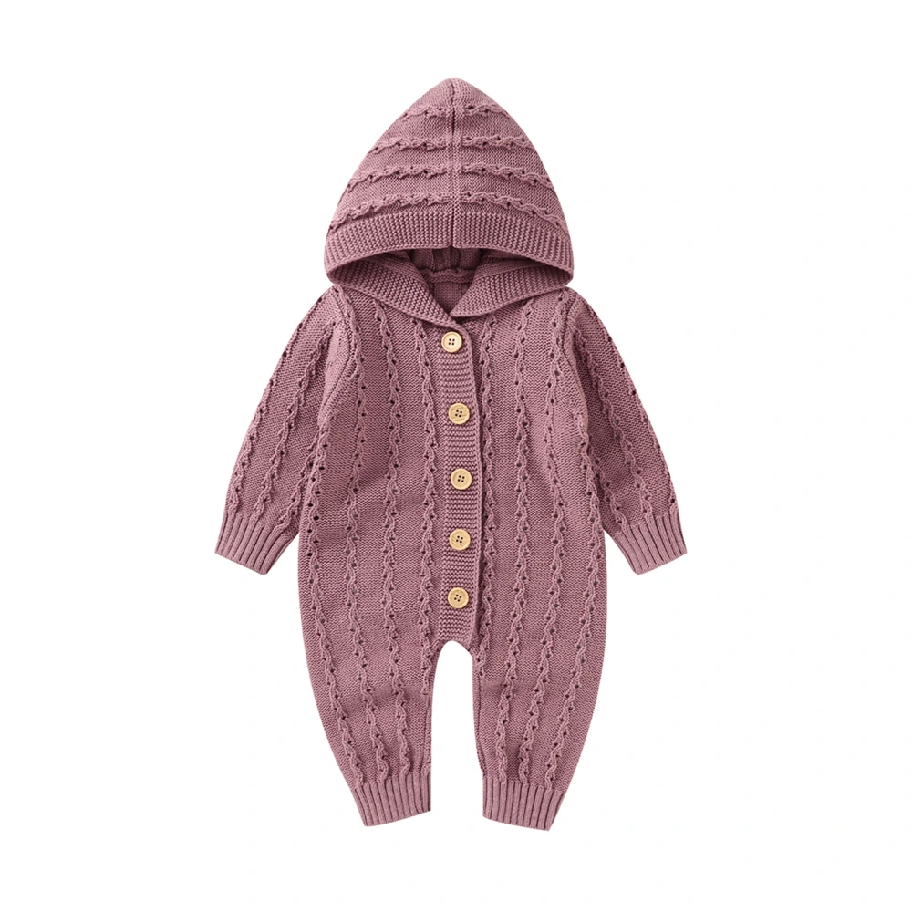 Toddler Jumpsuit, Solid Color Knitted Hooded Long Sleeves Rompers