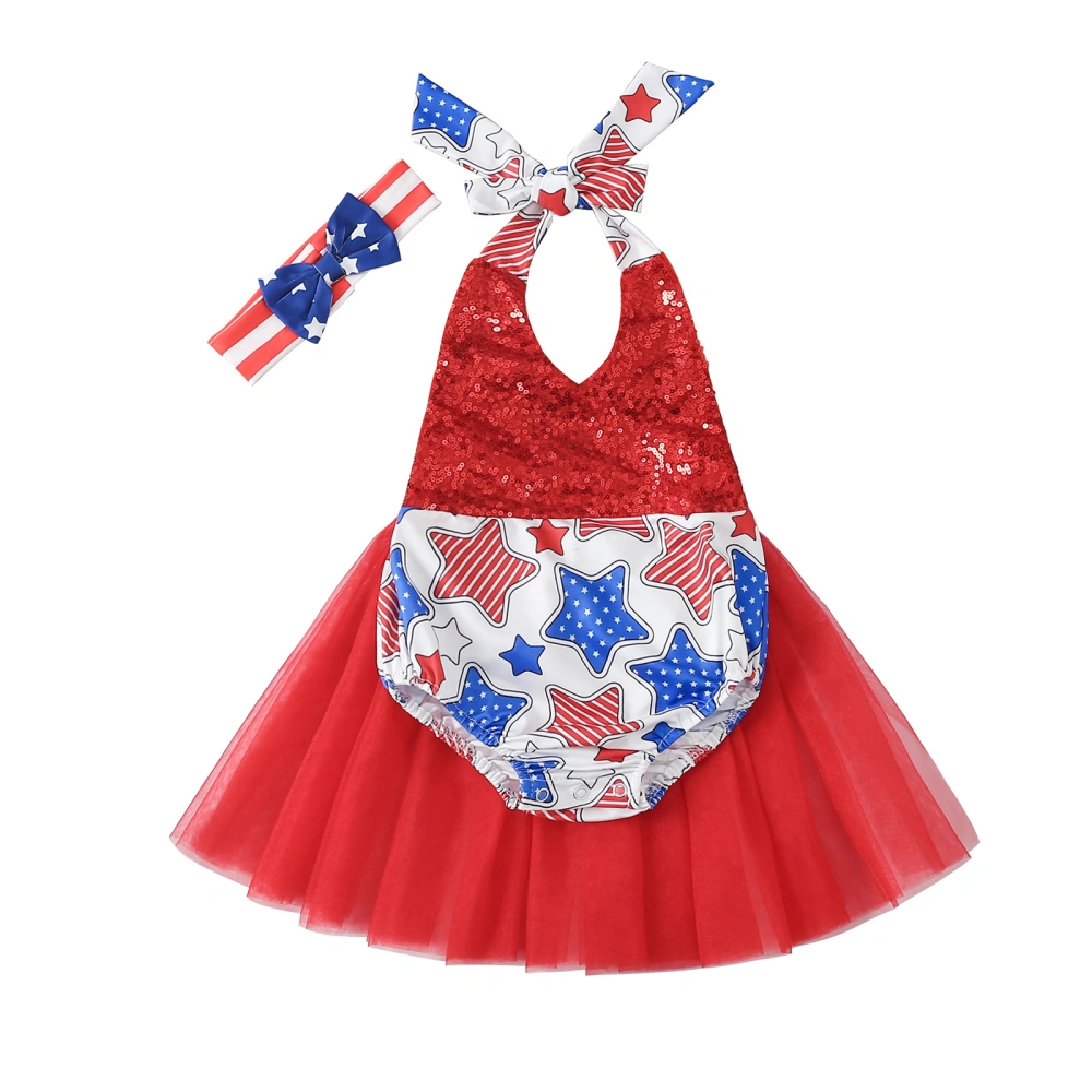 Independence Day Baby Girls Romper Outfit, Hanging Neck Jumpsuit