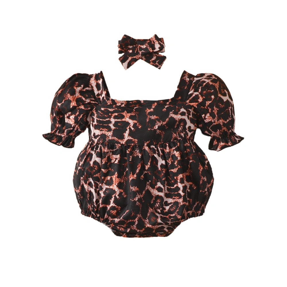 Baby Girls Romper Set, Leopard Print Romper with Bowknot Headband 