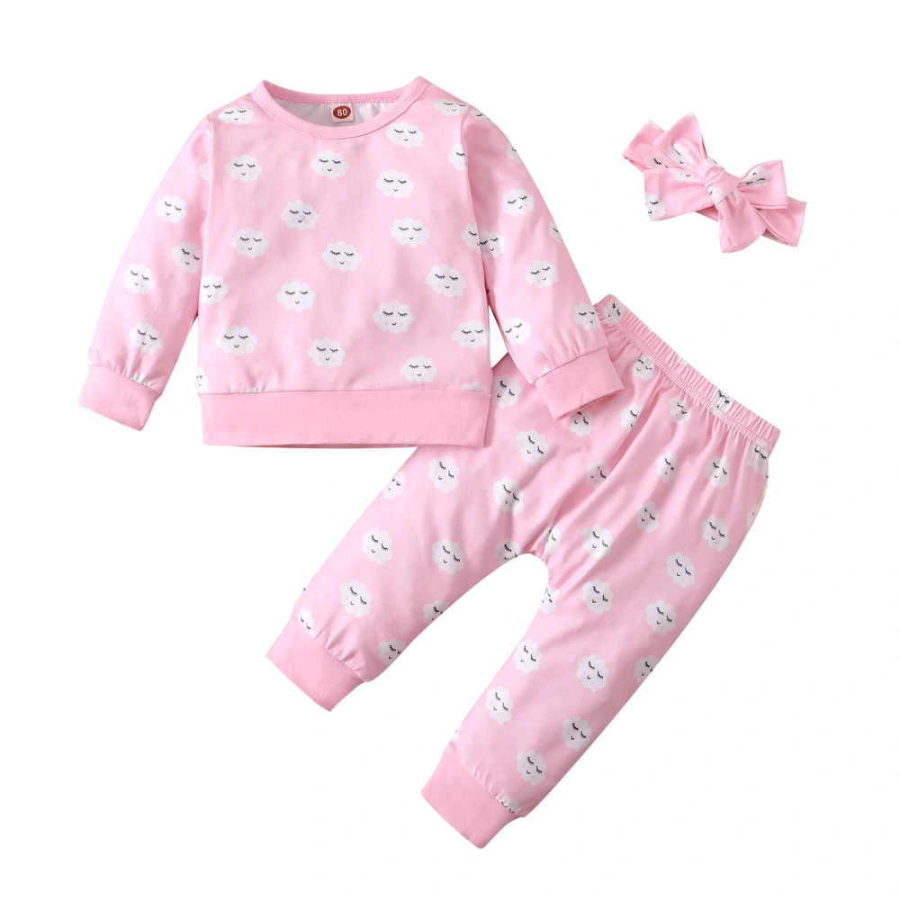 Girls Clothes Set, Printing Round Collar Pullover, Pants and Headdress