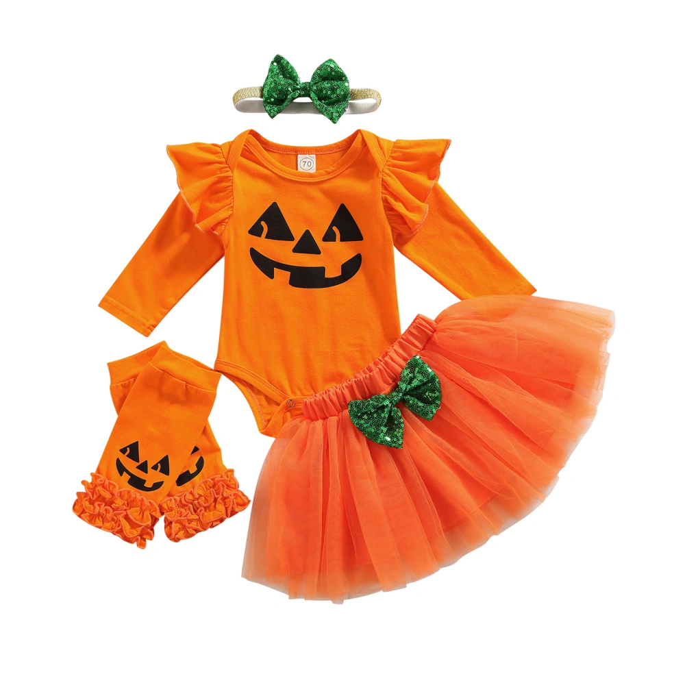 Halloween Baby Girls Outfit, Printing Long Sleeve Romper, Mesh Skirt