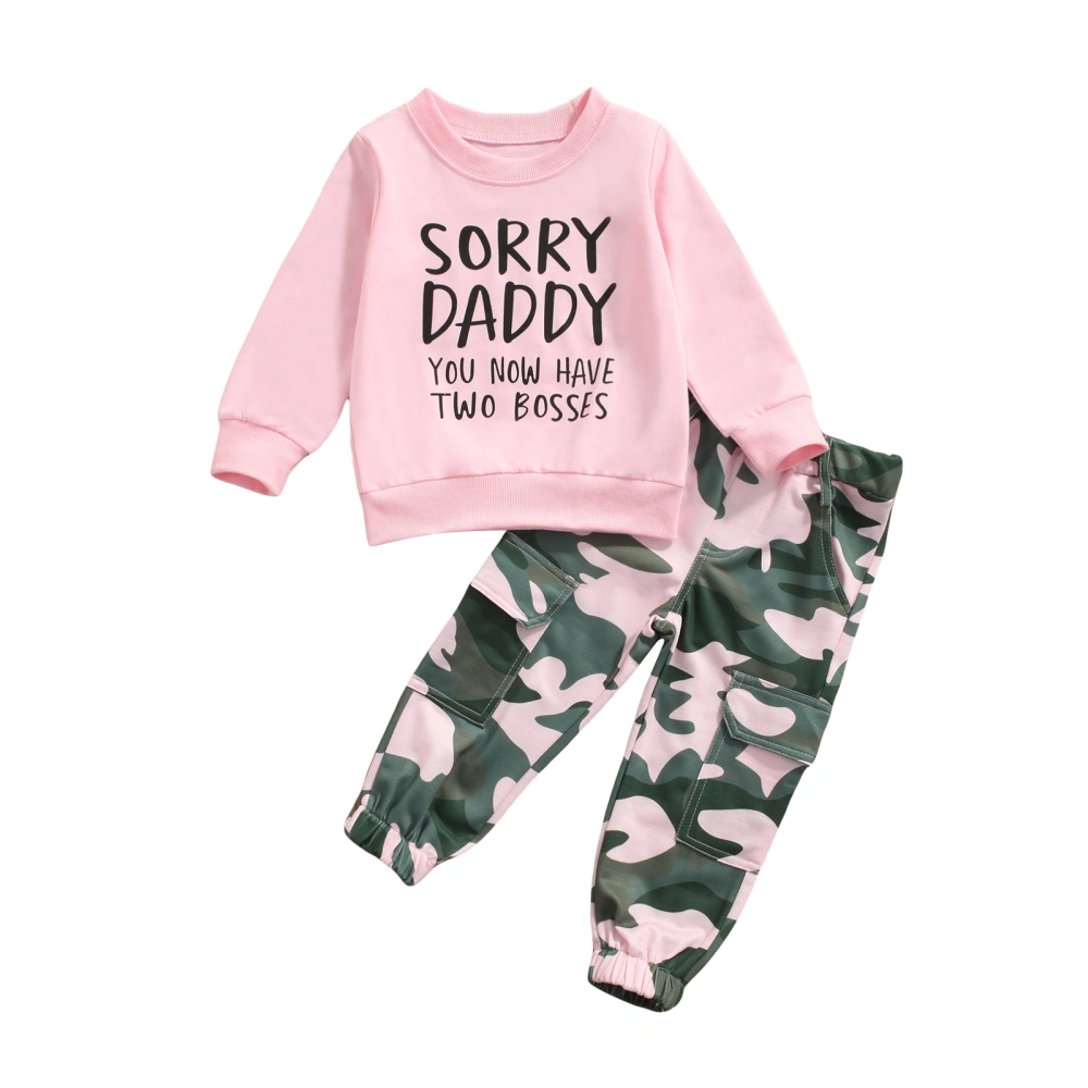 Letter Print Long Sleeve Sweatshirt + Camouflage Pants with Pockets