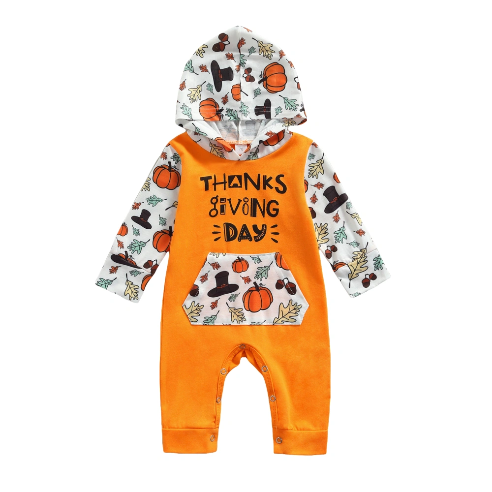 Baby Halloween Jumpsuit, Cartoon Print Hooded Long Sleeves Romper