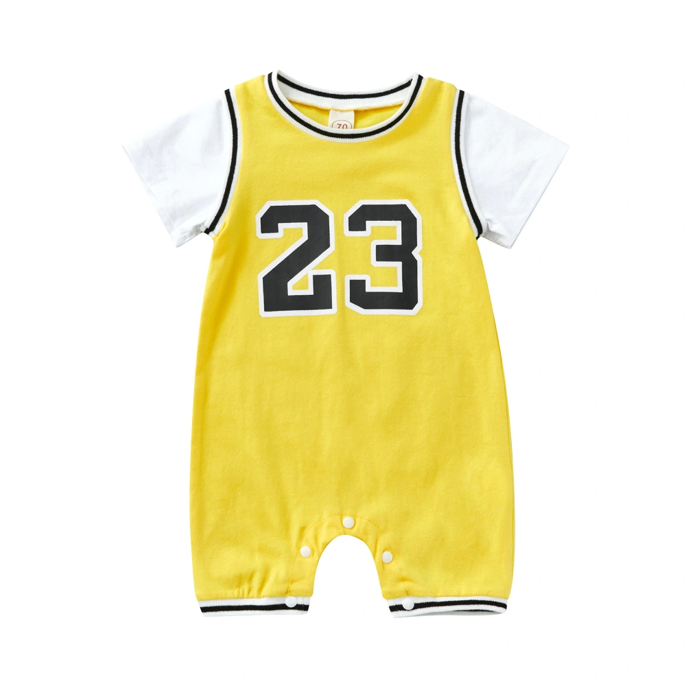 Baby Romper, Boys Number Print Round Neck Short Sleeve Jumpsuit