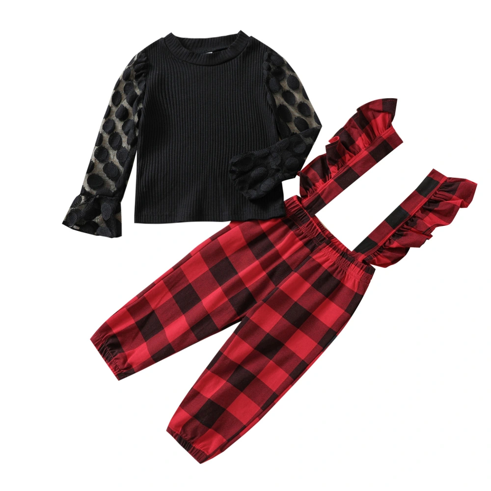 Toddler Girls 2Pcs Autumn Clothes Set, Rib Knit Tops + Suspender Pants