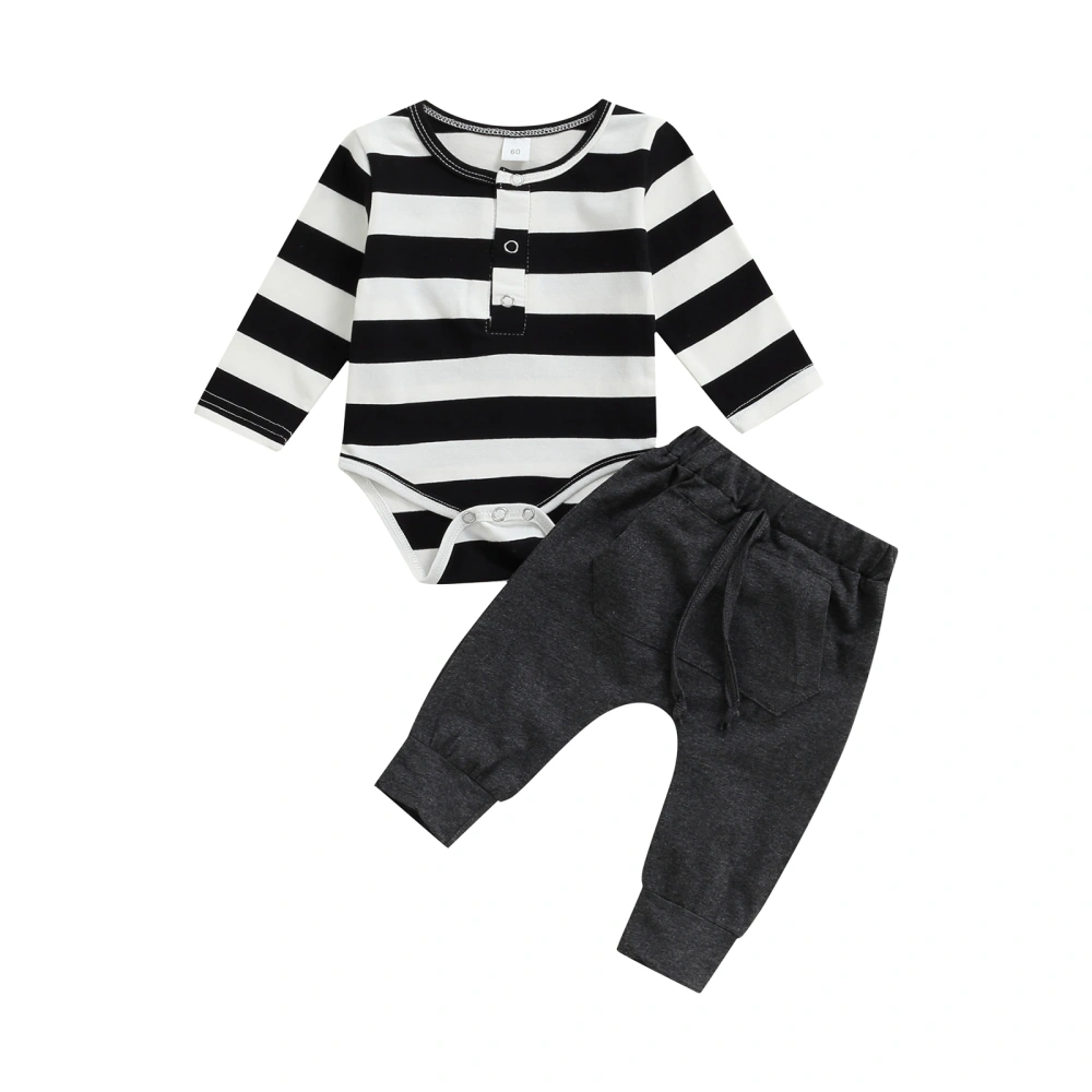 Baby Boy’s Stripe Print Long Sleeve Romper and Tie-up Long Pants Set