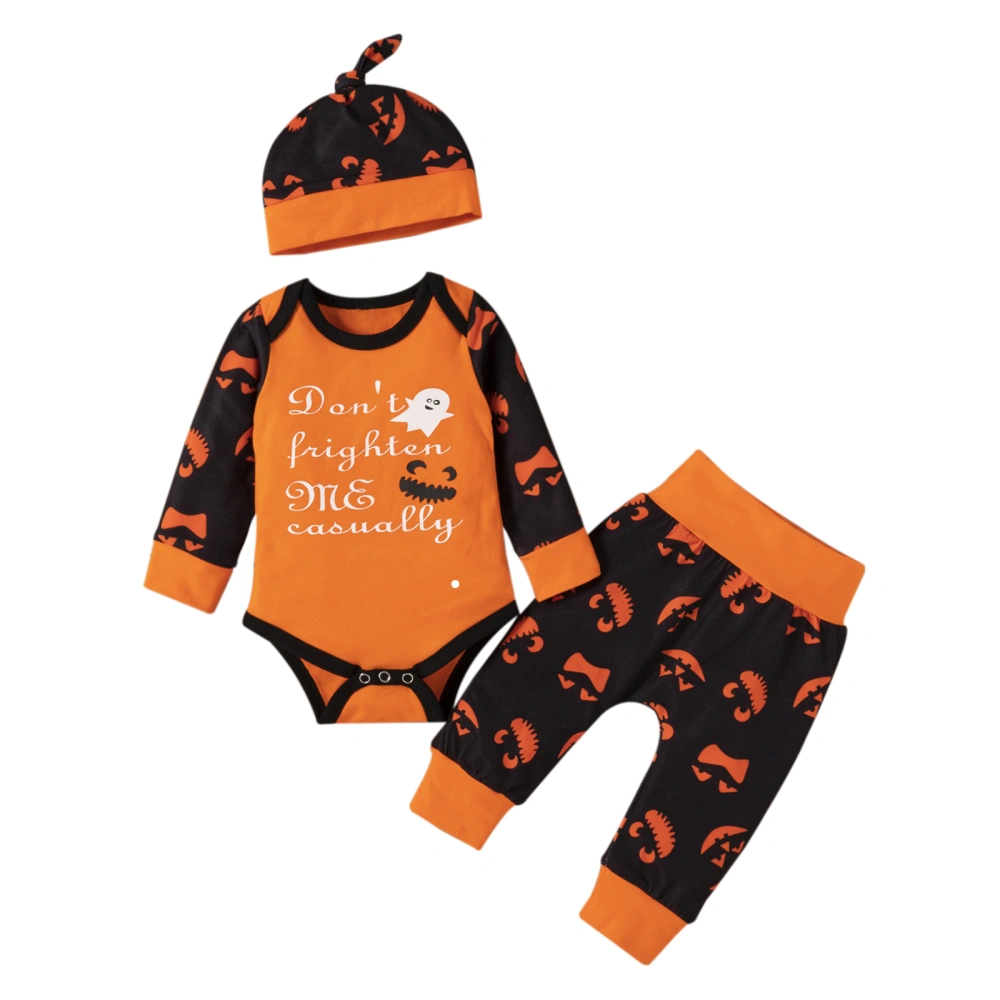 Infant Halloween Romper + Pants + Hat, Ghost Pattern Elastic Waist