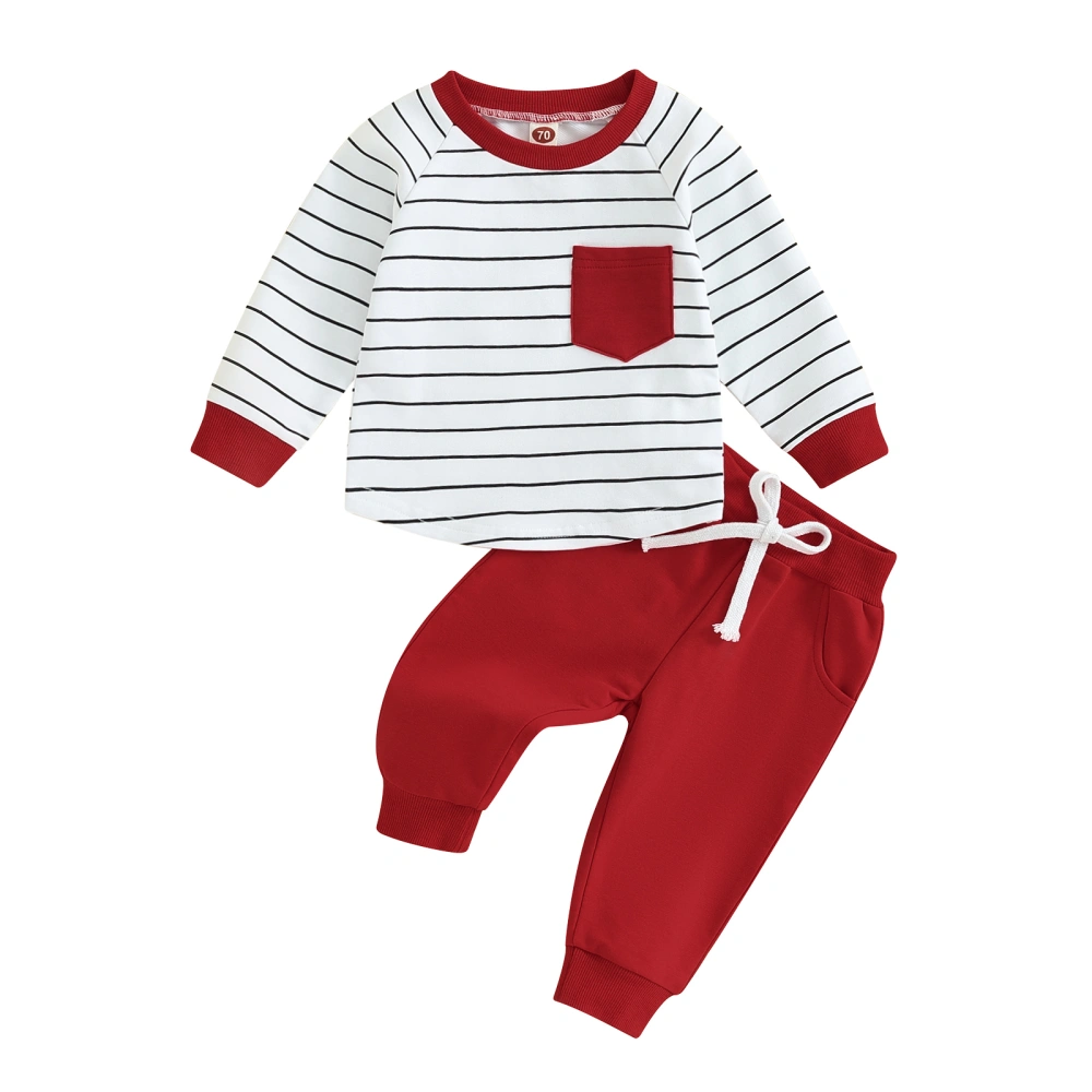 Baby Boys Pants Set, Long Sleeve Crew Neck Striped T-shirt with Pants