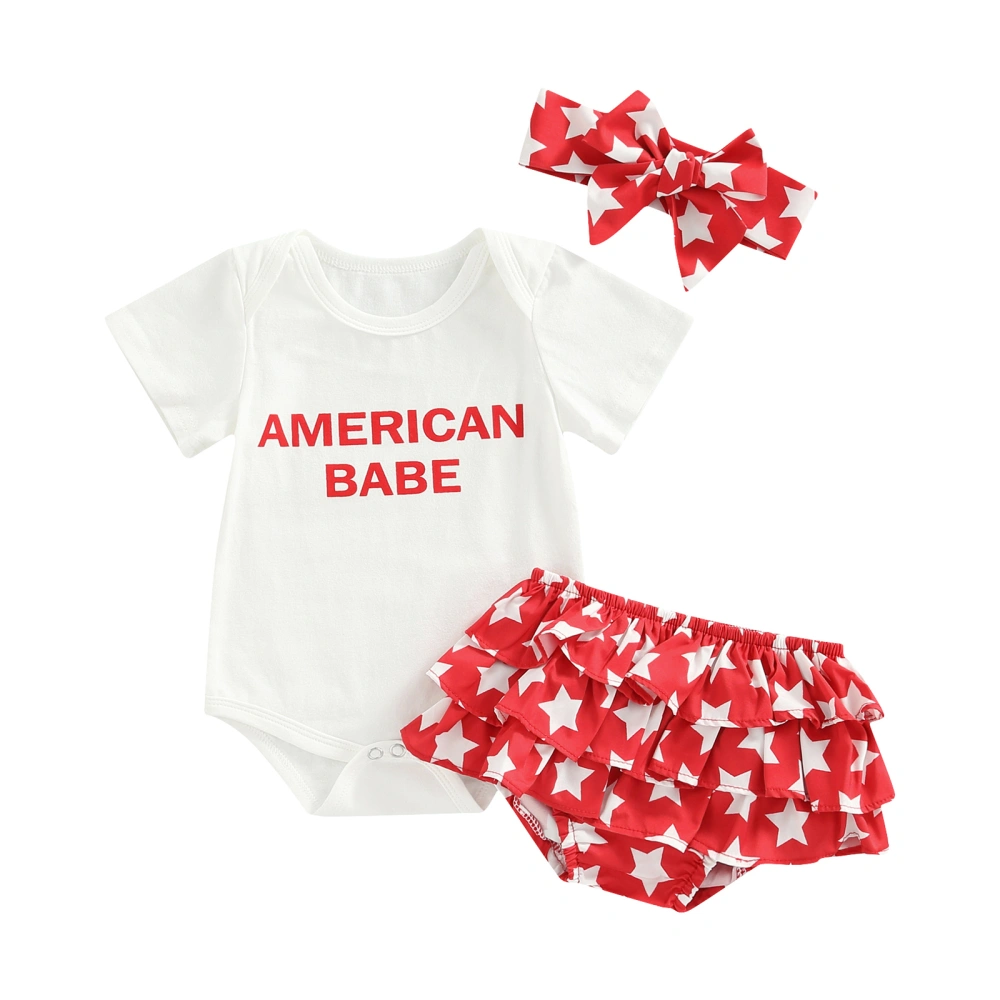 Baby Girls Shorts Set, Letters Print Romper with Shorts and Hairband 