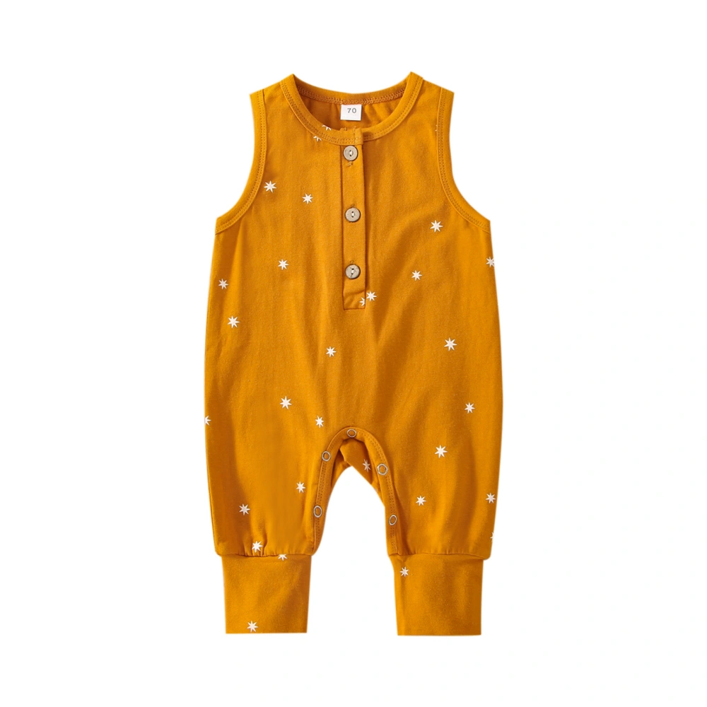 Baby Romper, Star Print Round Neck Sleeveless Jumpsuit with Buttons