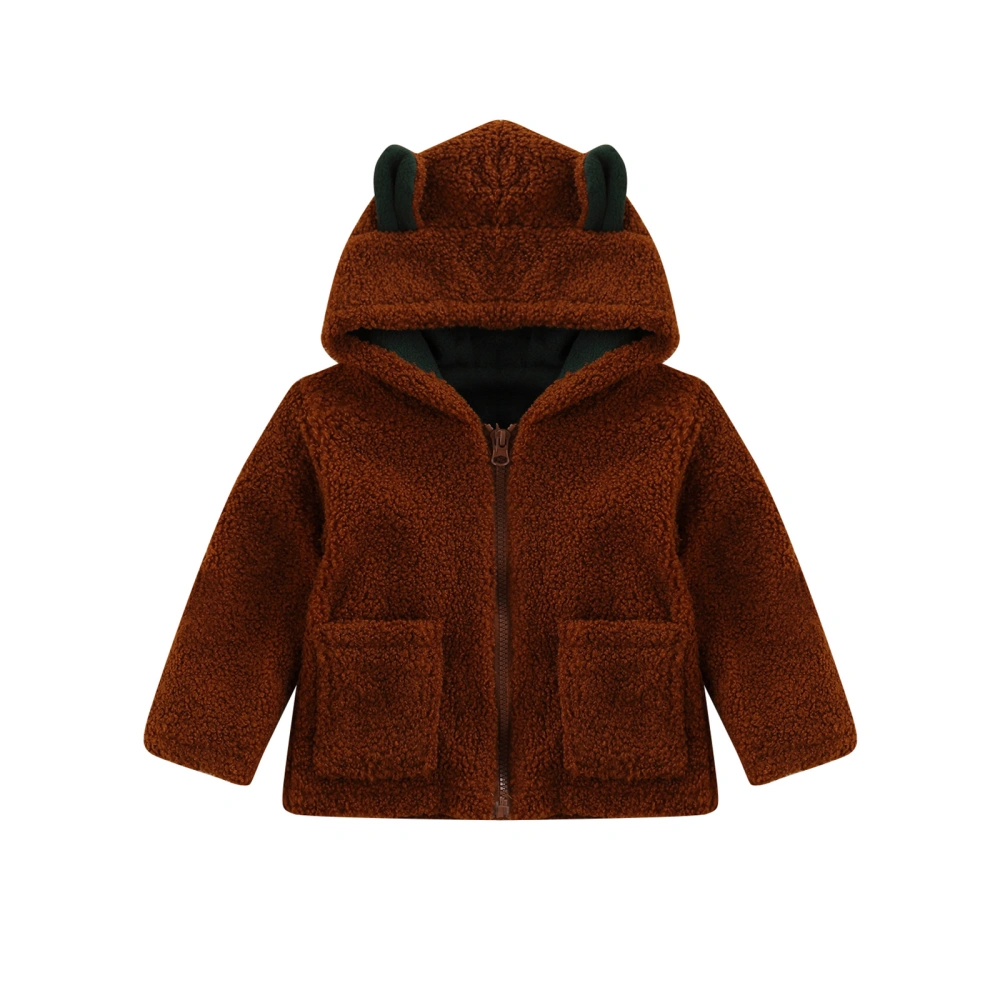 Kid Velvet Coat Cartoon Ear Hooded Zipper Warm Fall Tops Cardigan