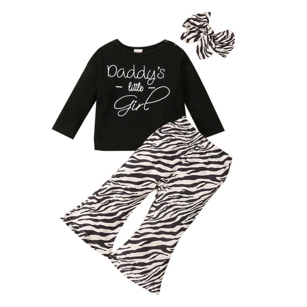 Girl’s Letter Long Sleeve Tops and Zebra Pattern Pants with Headband