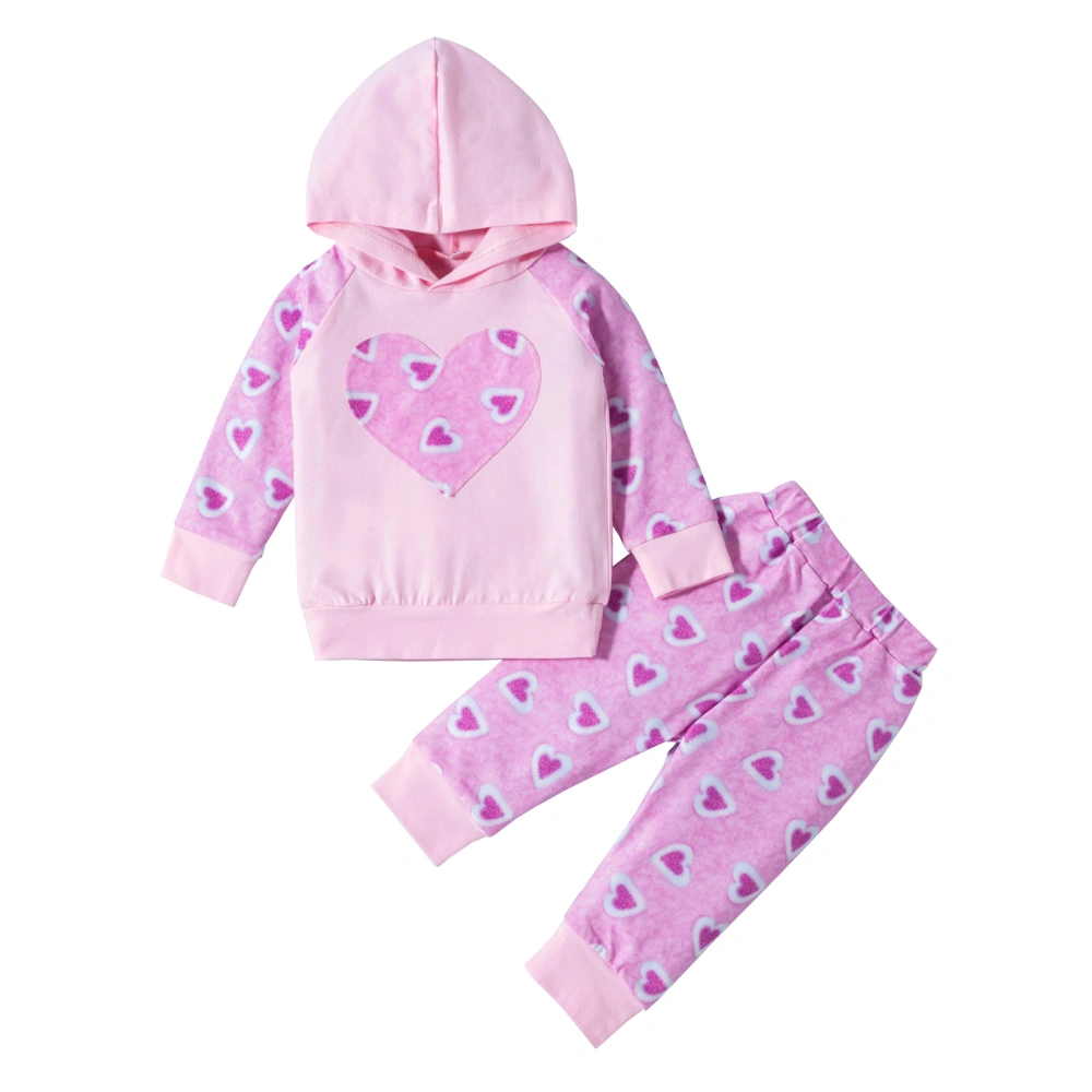 Baby Girl's Two-Piece Suit, Heart Print Long Sleeve Hoodie + Pants