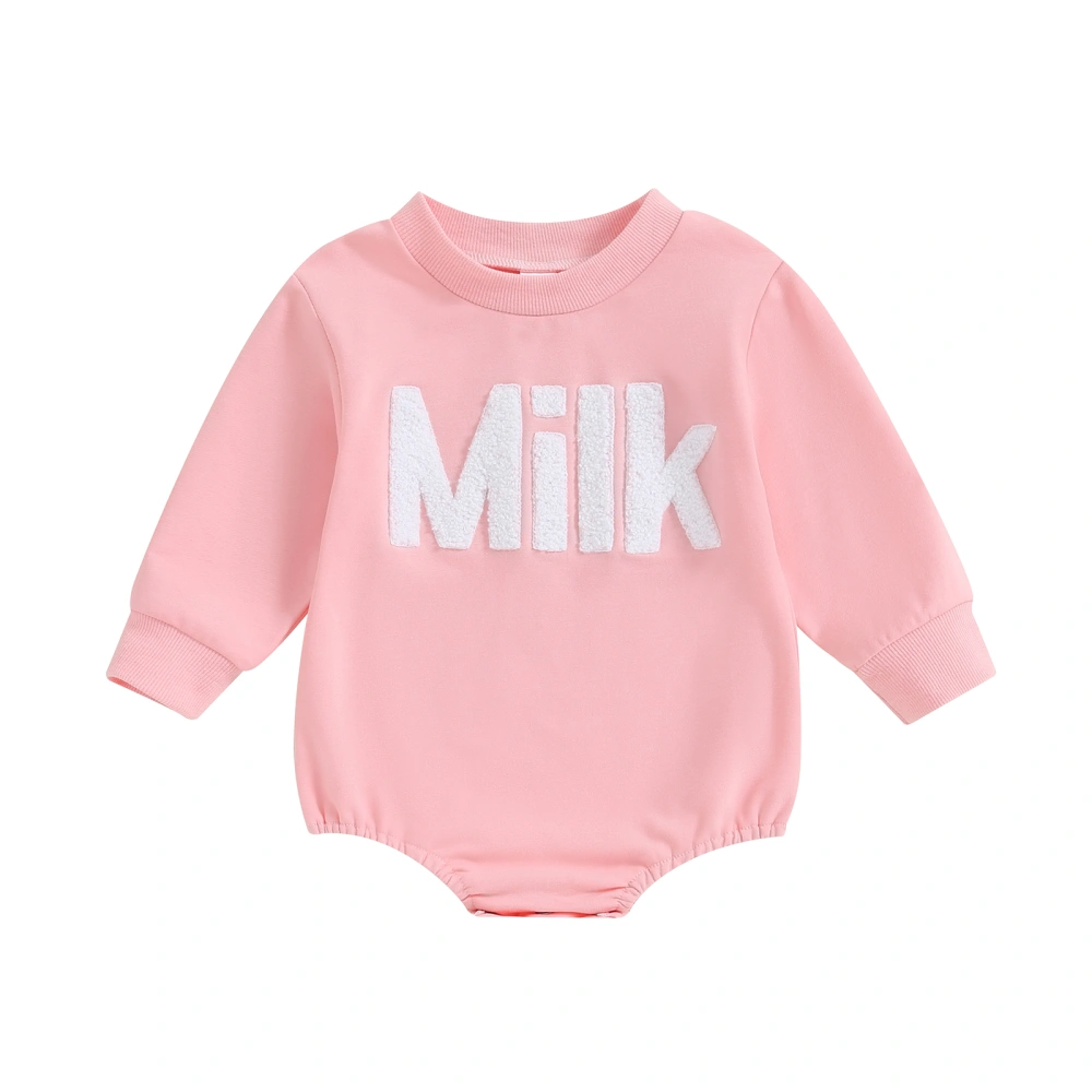 Baby Girls Romper, Long Sleeve Crew Neck Letters Pattern Bodysuit