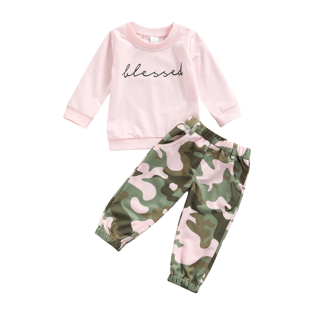 Letter Print O-Neck Long Sleeve Tops+ Camouflage Print Long Pants