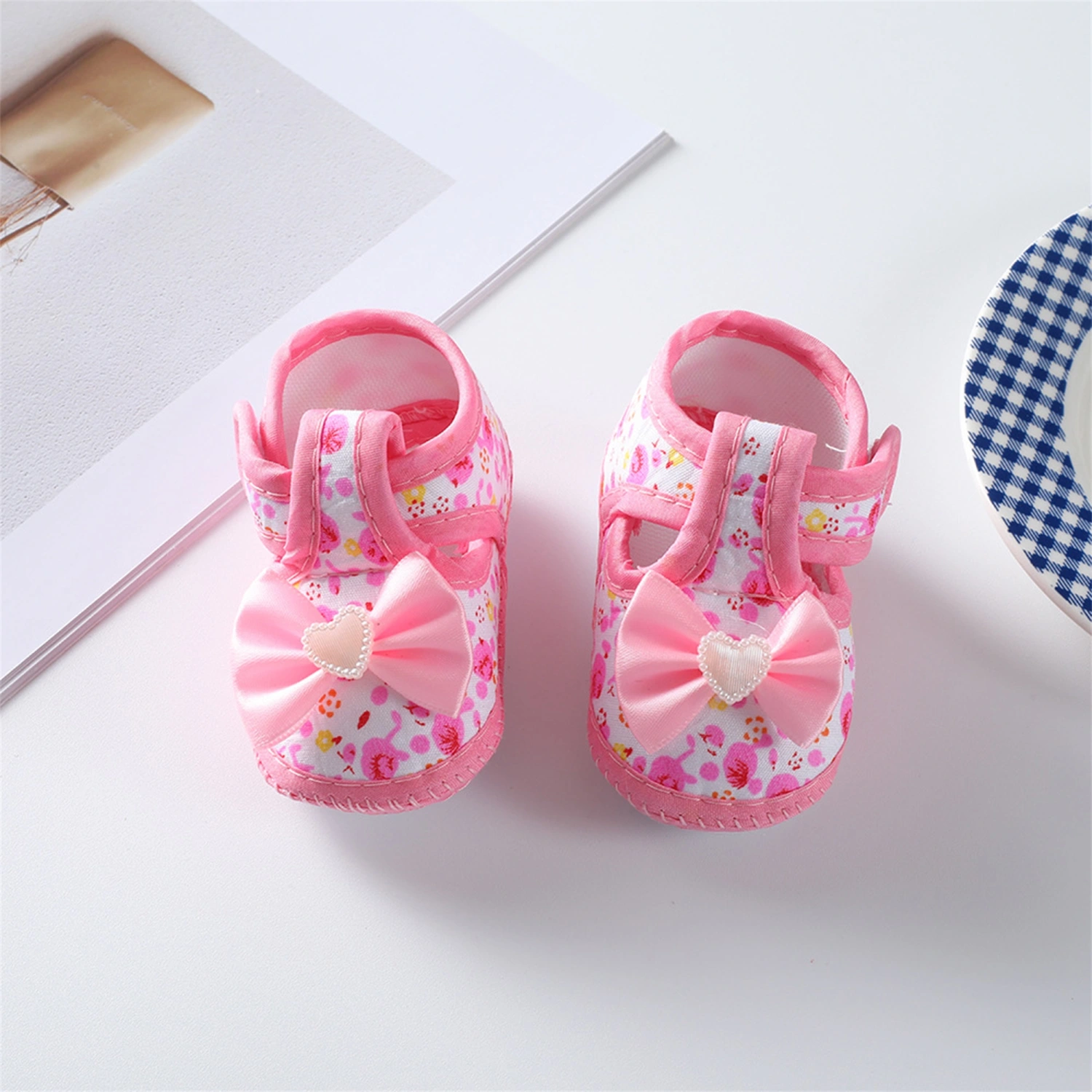 Baby Girls Flat Shoes, Bowknot Flower Print Non-slip Toddler Shoes