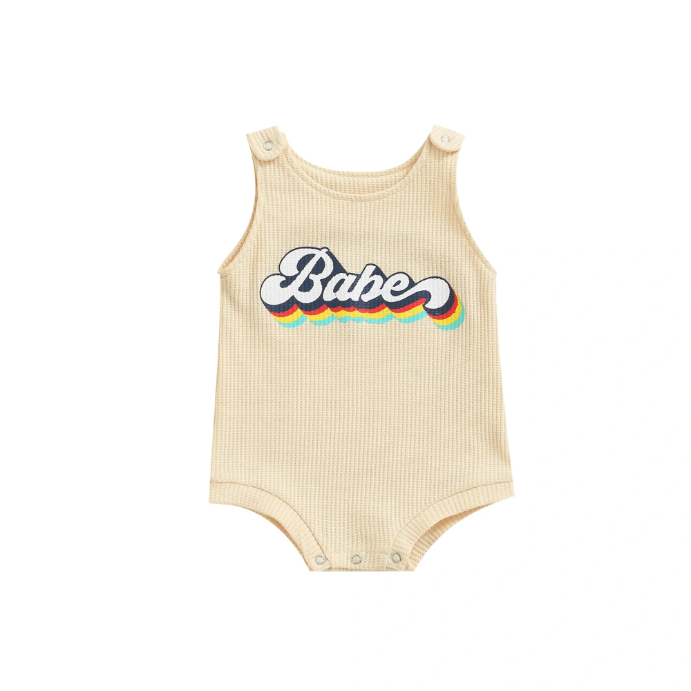 Infant Baby Vest Style Jumpsuit, Letter Print Ribbed Bodysuit