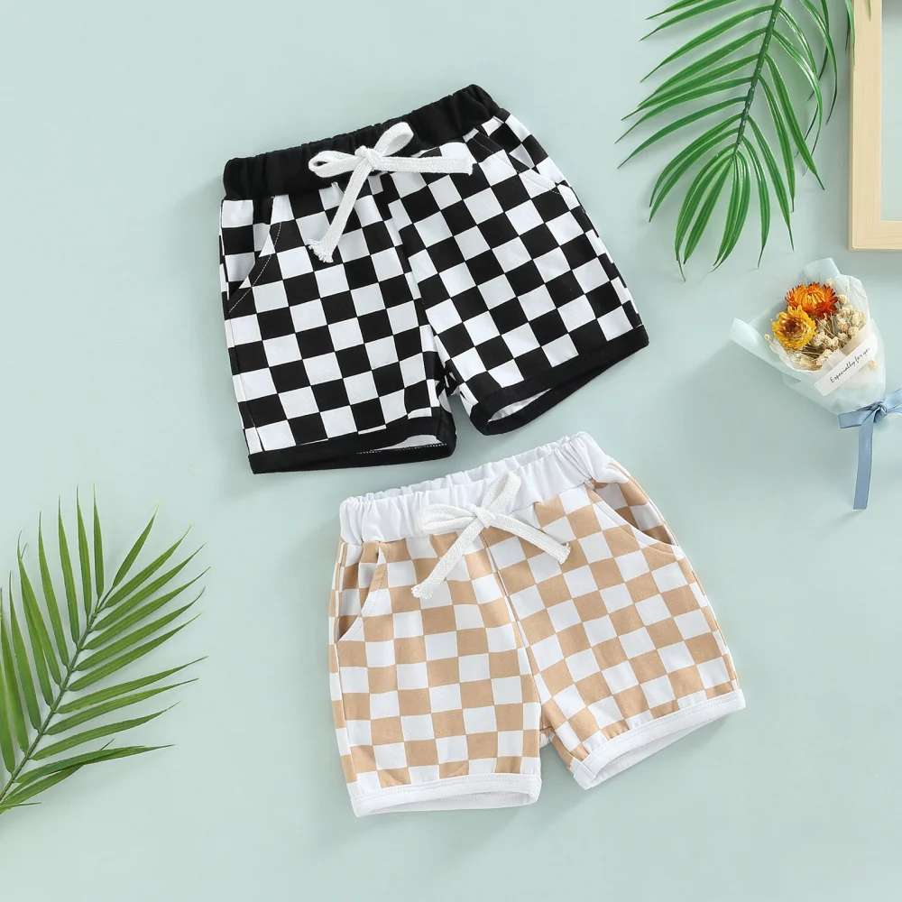 Baby Boys Shorts with Checkerboard, Elastic Waist Drawstring Clothing