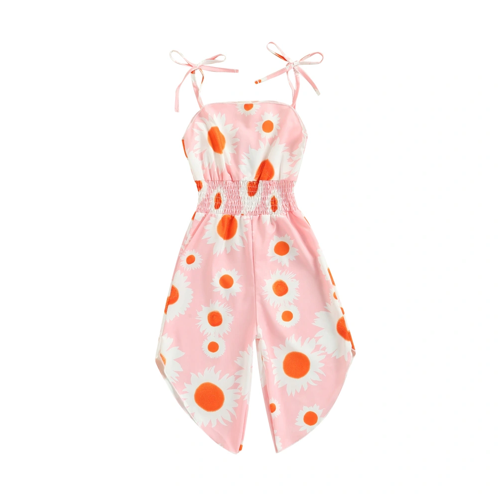 Girl's One-Piece Suit, Flower Print Sleeveless Tie-up Sling Jumpsuit