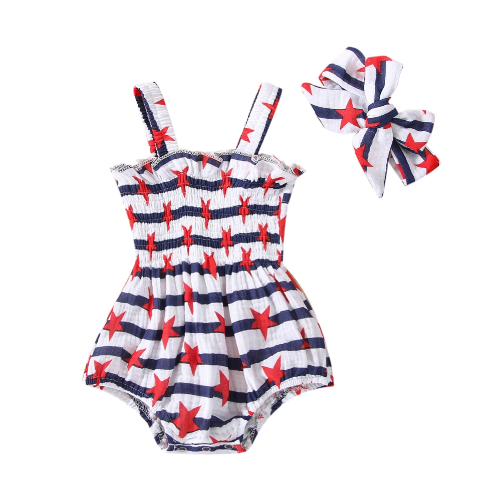 Independence Day Baby Girls Romper Outfit, Lace Suspender Jumpsuit