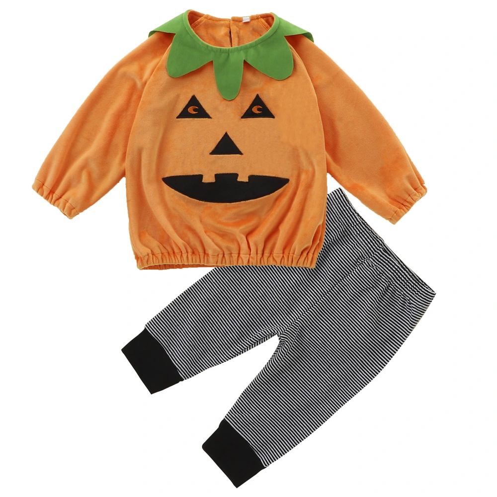 Toddler Baby 2Pcs Halloween Outfits, Pumpkin Tops + Striped Pants