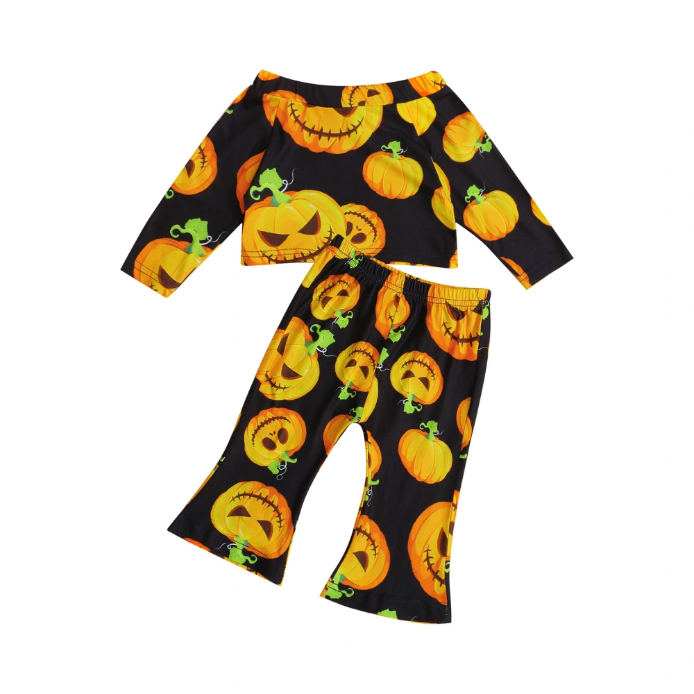 Baby Halloween Long Sleeve + Flared Pants, Elastic Waist Pumpkin