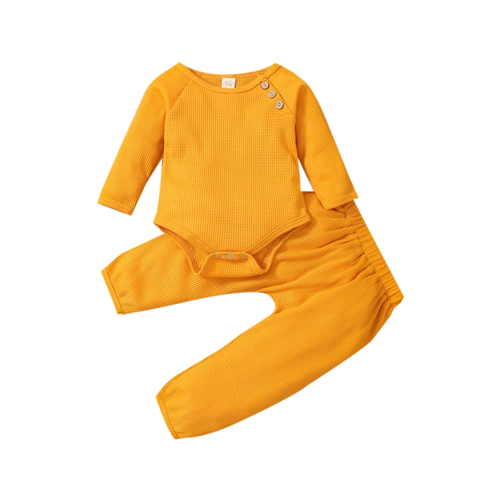 Baby Suit Set, Solid Color Round Neck Long Sleeve Romper+ Long Pants