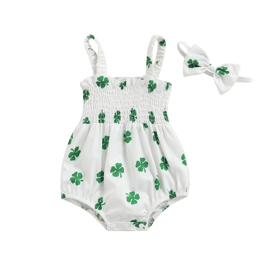 Infant Girls Romper, Elastic Spaghetti Strap Playsuit with Headband