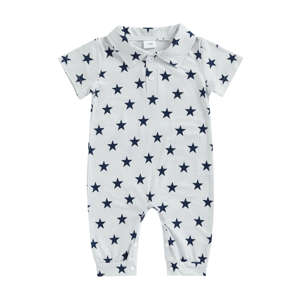 Baby Polo Romper, Cute Short Sleeve Star Print One-Piece Jumpsuit