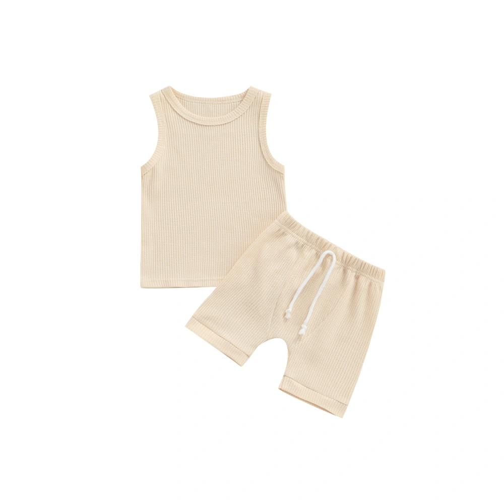 Baby Boys Girls Outfit, Round Collar Sleeveless Tops, Shorts