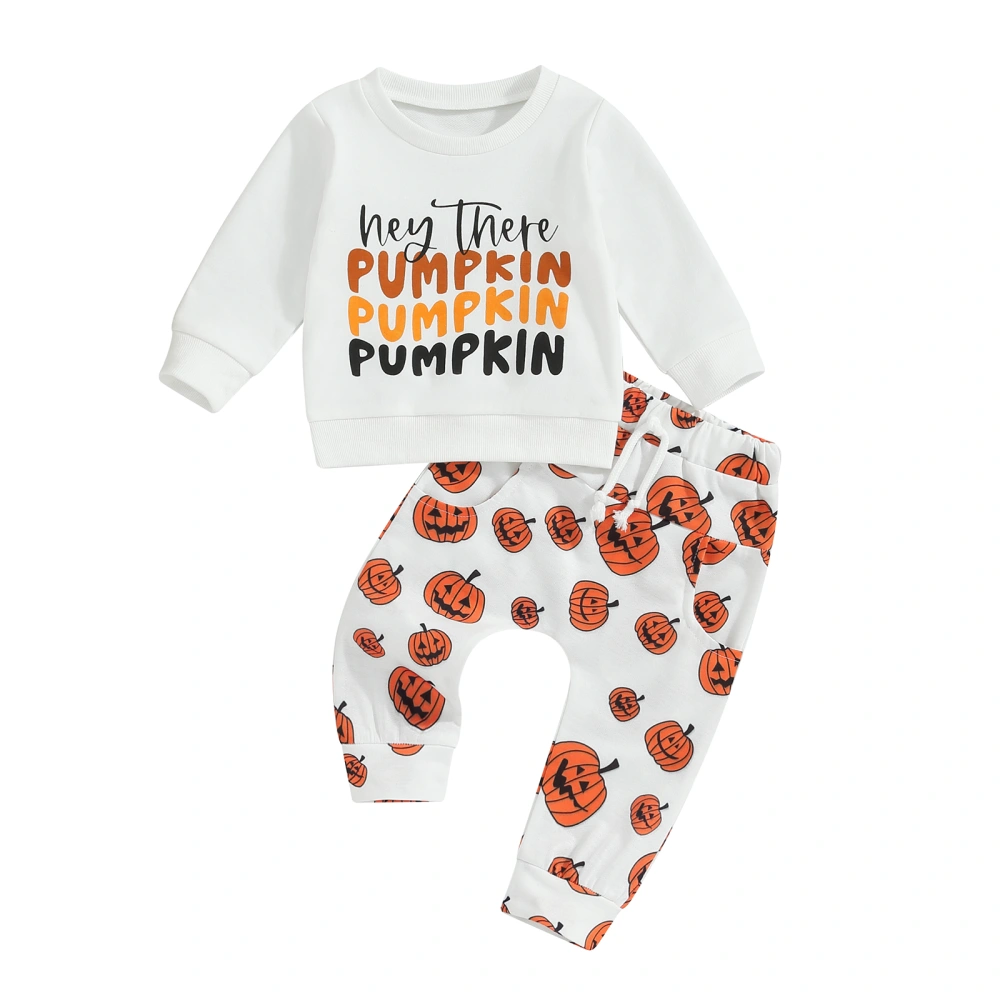 Baby 2 Piece Outfit Letter Print Sweatshirt and Pumpkin Print Pants