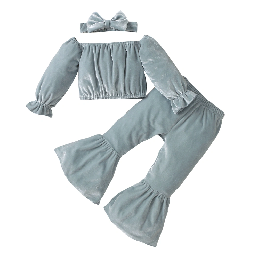 Girls Clothes Set, Solid Color Pullover, Headdress and Flared Pants