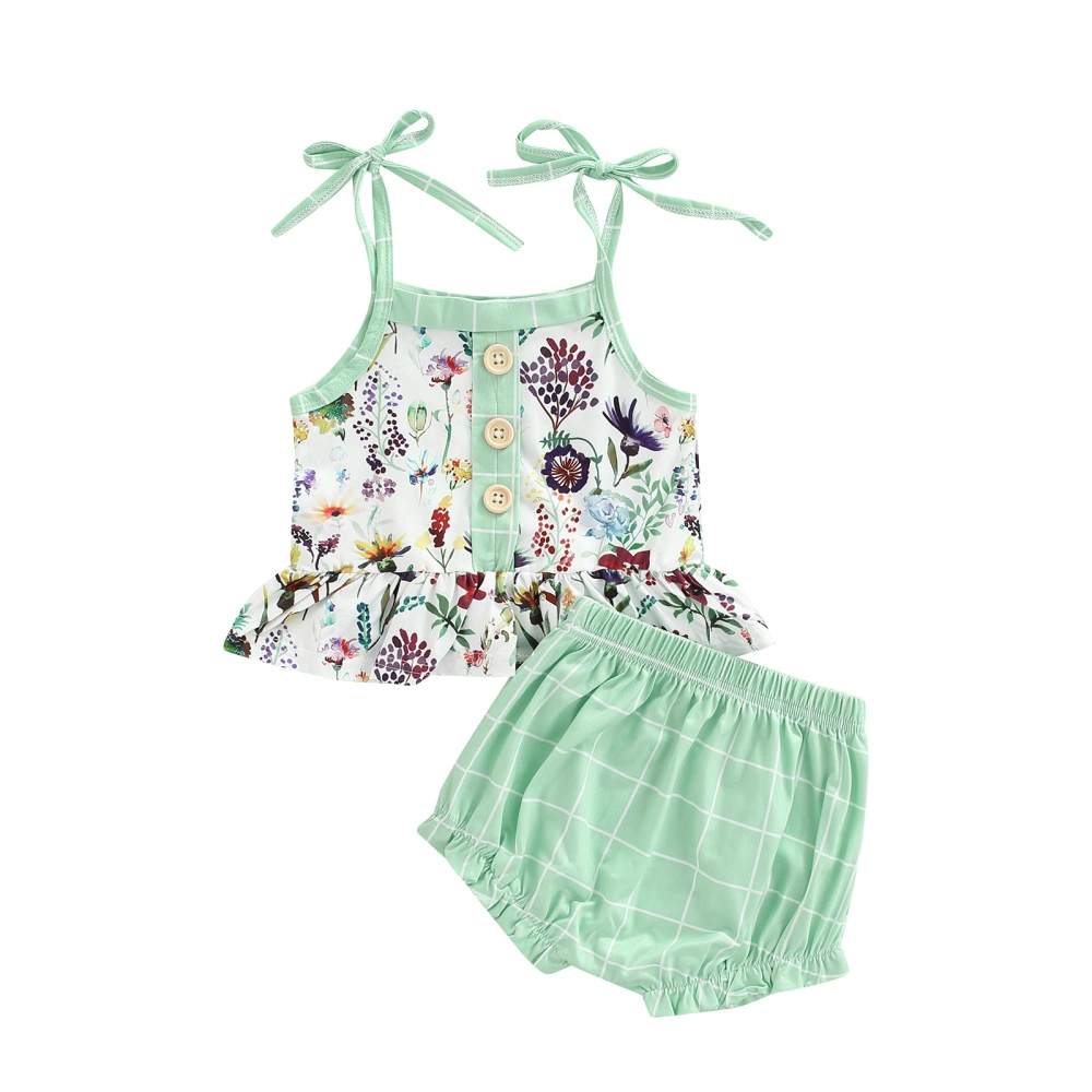 Girls Leaves and Flower Print Peplum Camisole and Loose Fit Shorts