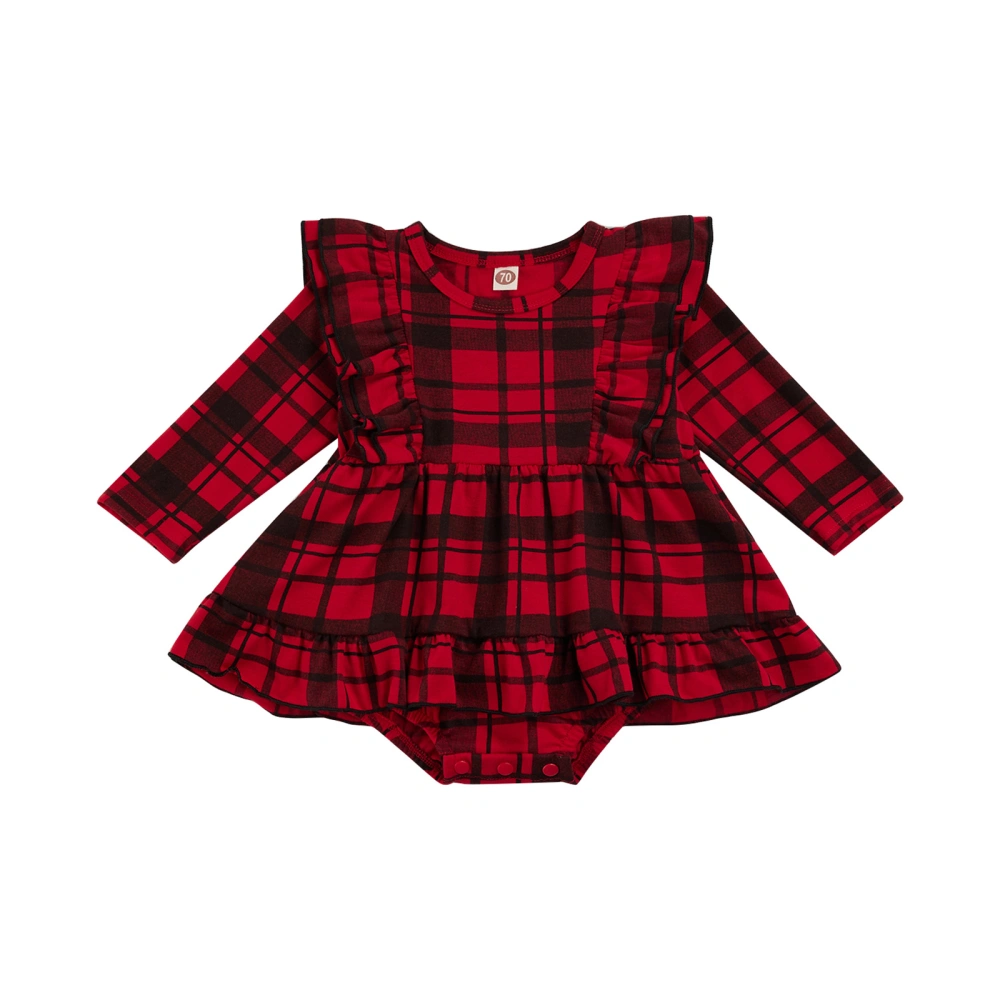 Baby Girl Dress Long Sleeve Round Neck Plaid A-Lined High Waist Midi 