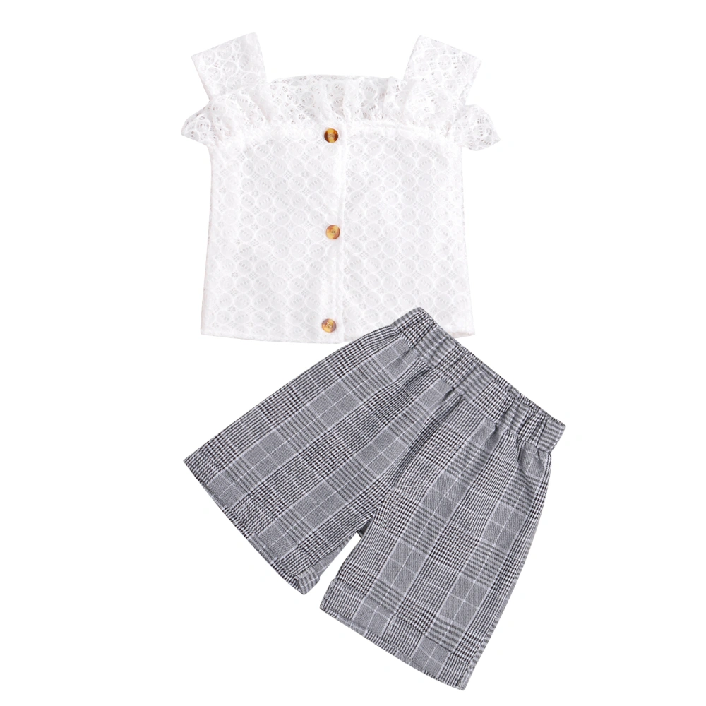 Girls Clothes Set, Square Collar Vest and Plaid Printed Pattern Shorts