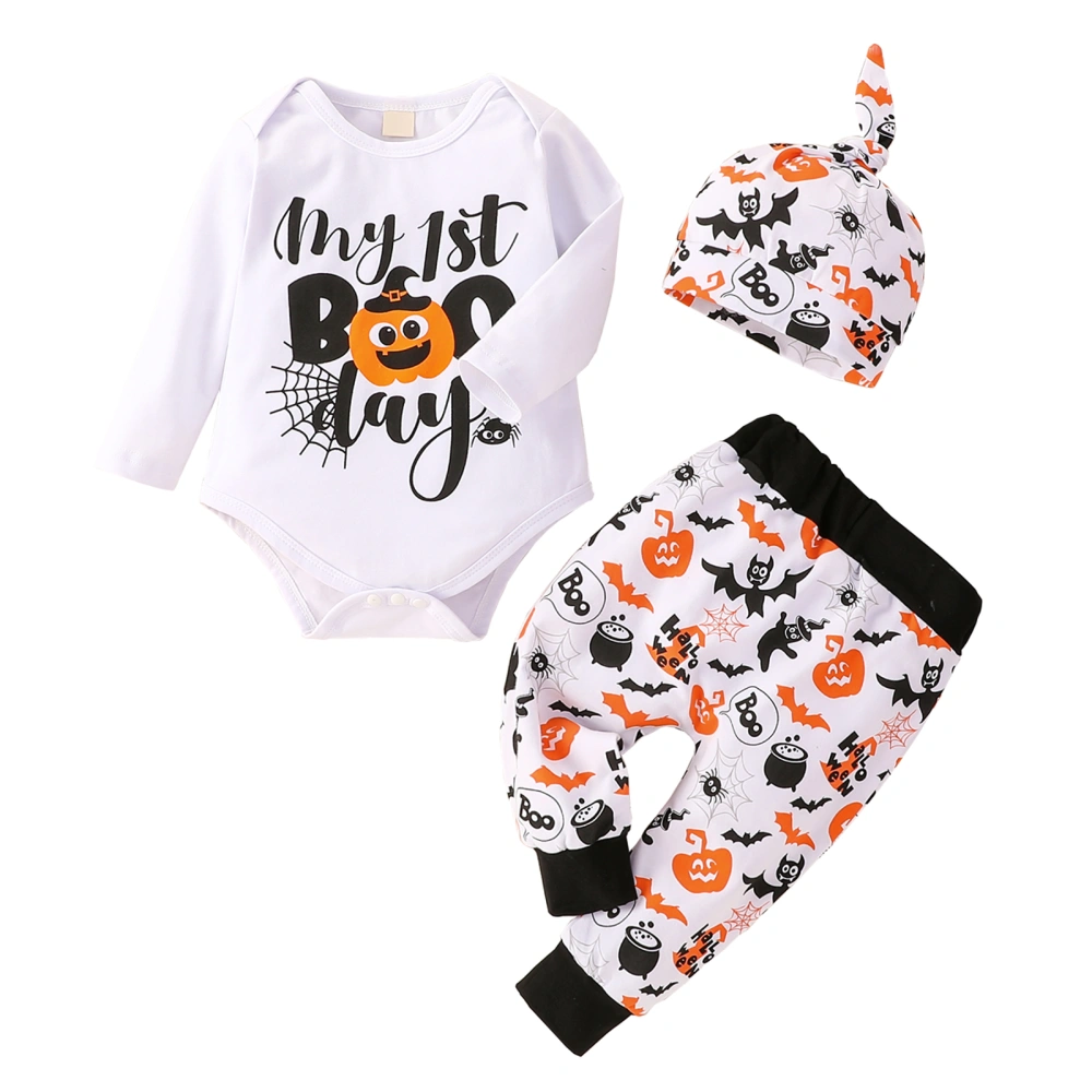 Baby’s Halloween Printed Long Sleeve Romper and Trousers with Hat