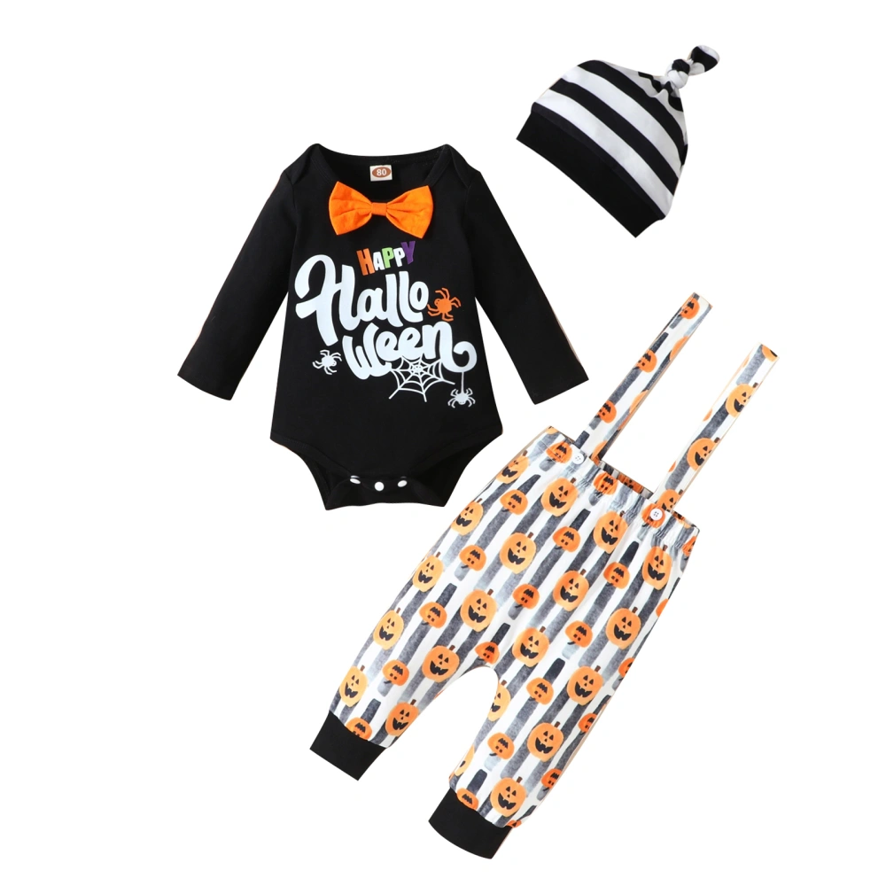 Baby Boy 3Pcs Halloween Outfits, Bowtie Romper + Bib Pants + Hat Set