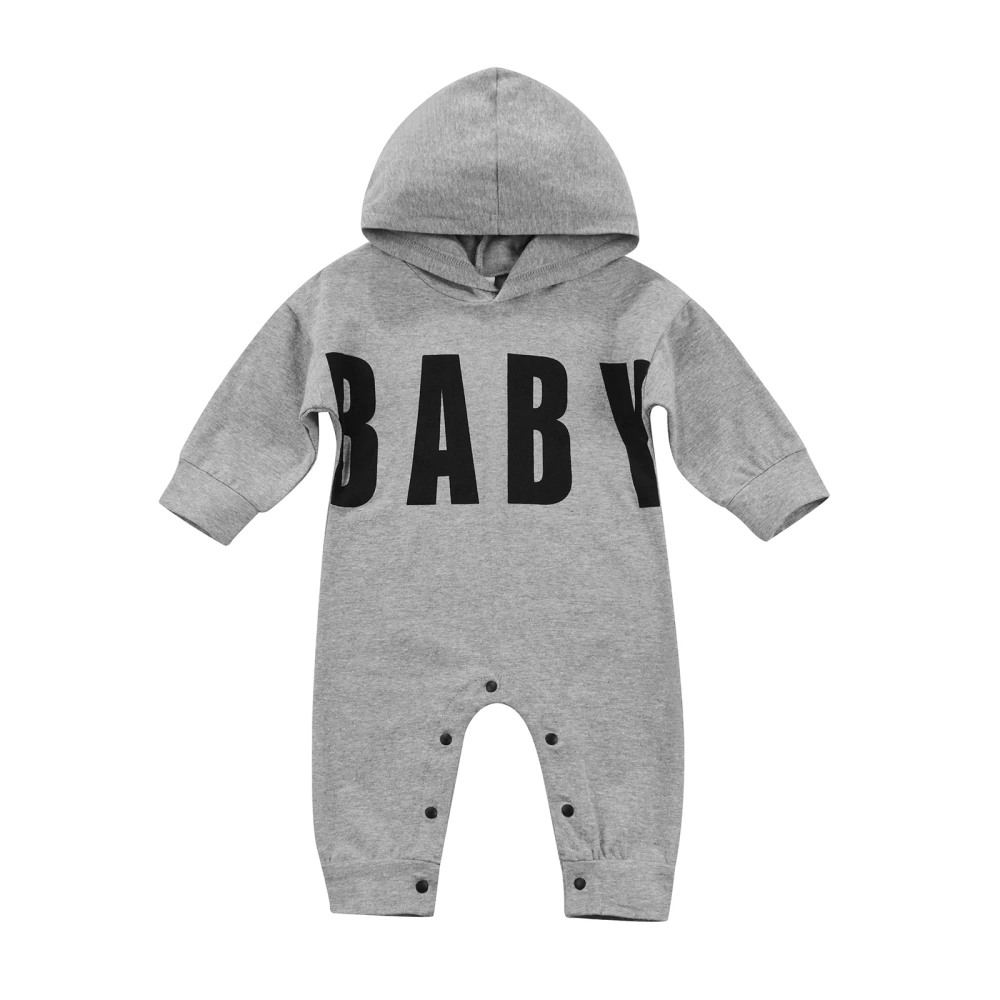 Baby Boys Jumpsuit, Long Sleeve Letters Print Hooded Casual Romper