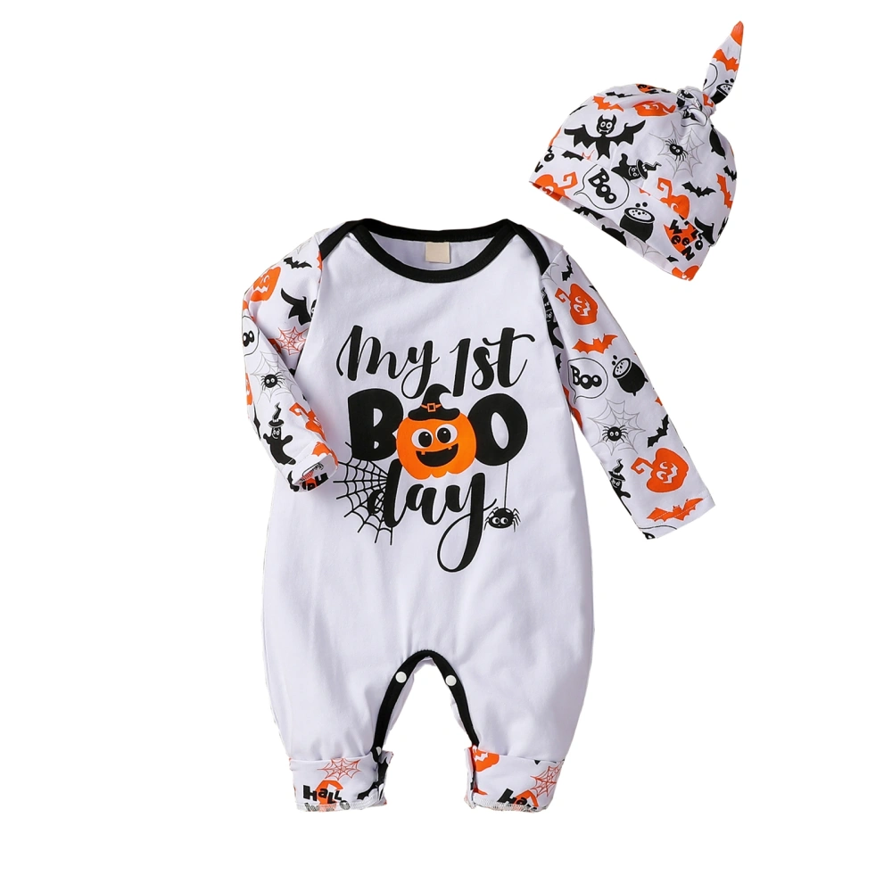 Baby Cartoon Patterns Print Round Neck Long Sleeve Romper+ Hat