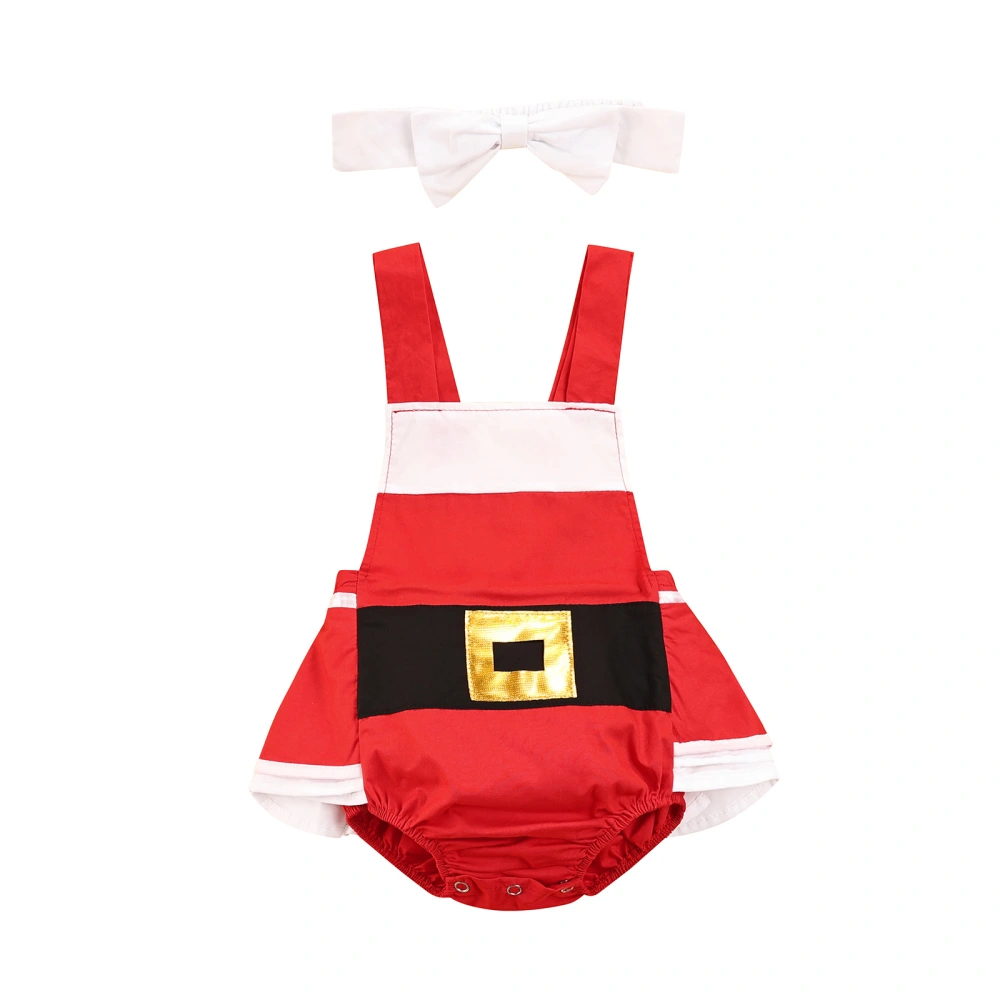 Contrast Color Square Neck Sleeveless Baby Romper+Solid Color Headband