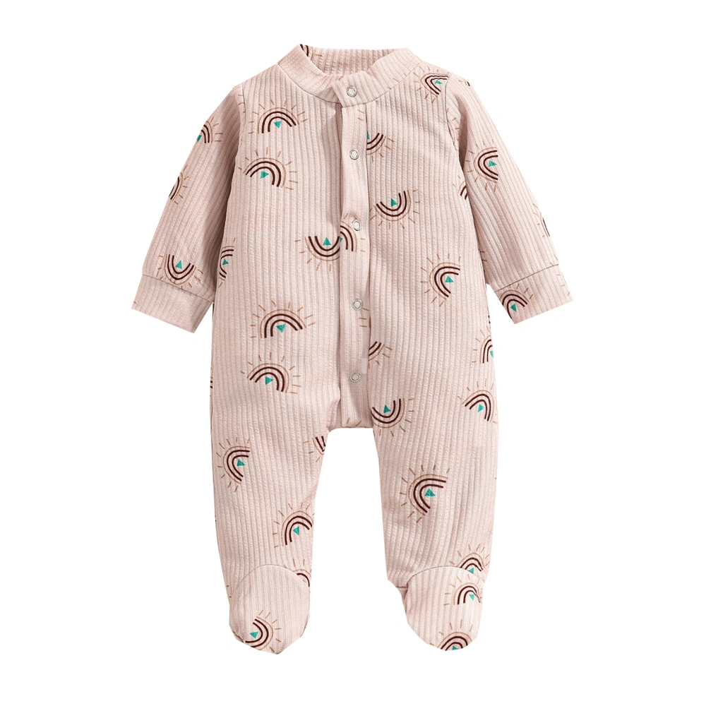 Baby’s Fashion Rainbow Print Round Neck Long Sleeve Footed Jumpsuit