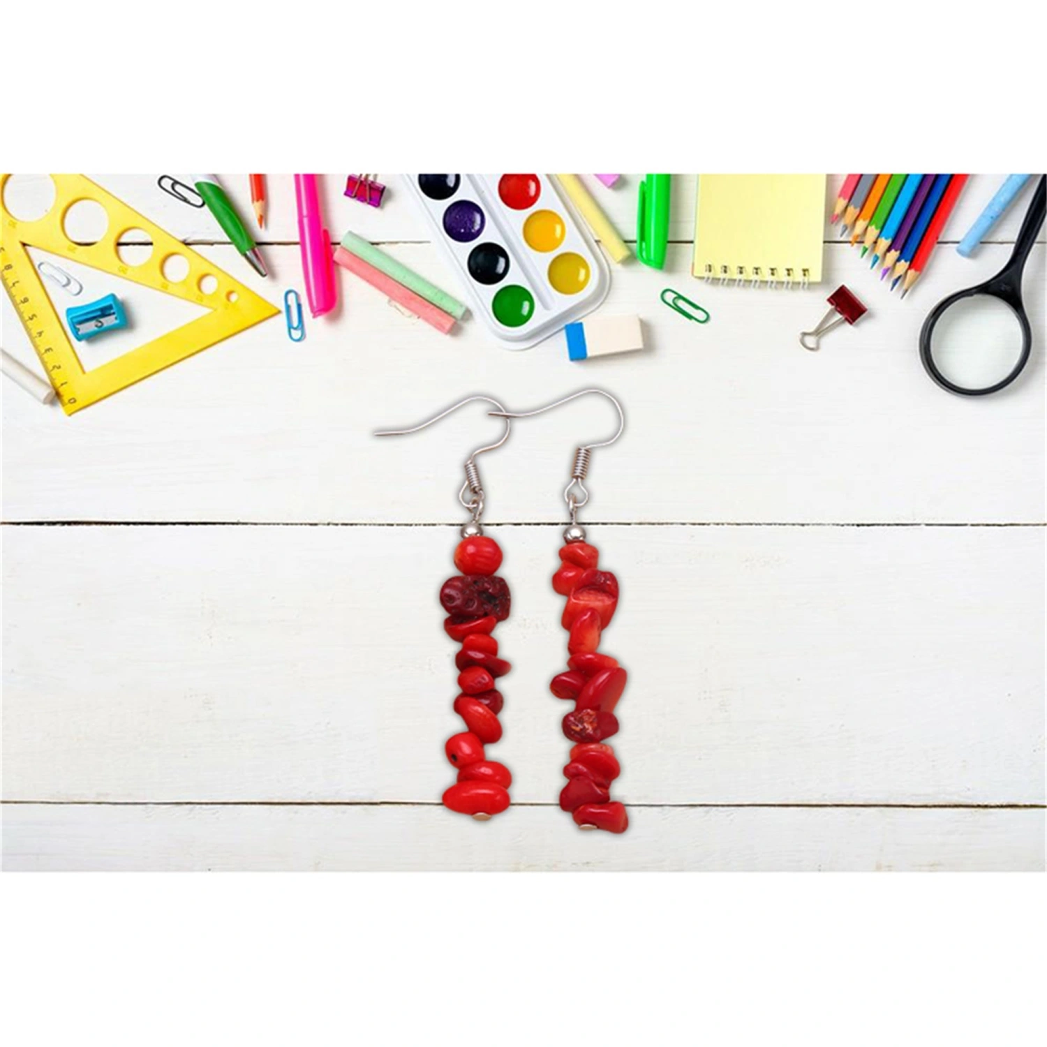Women Fashion Natural Stones Earrings DIY Red Stone Earrings Jewelry