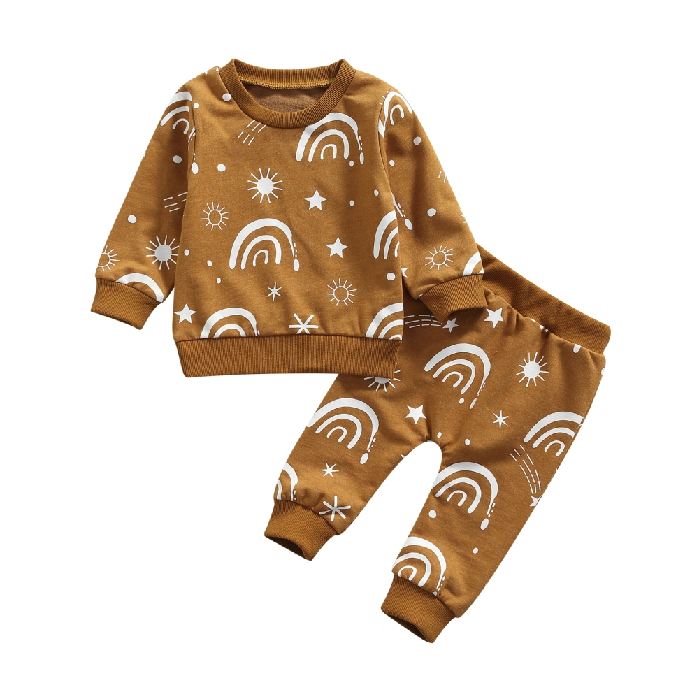 Toddler Rainbow Print Round Neck Long Sleeve Tops+ Long Pants