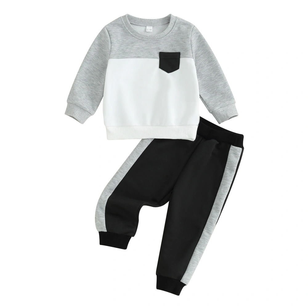 Boys 2-piece Outfit, Contrast Color Long Sleeve Sweatshirt Sweatpants